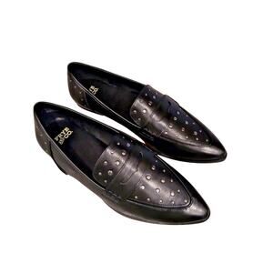 Frye & Co Black Faux Leather Moccasin Studded Penny Loafers Flats Wmns. 8.5 NEW